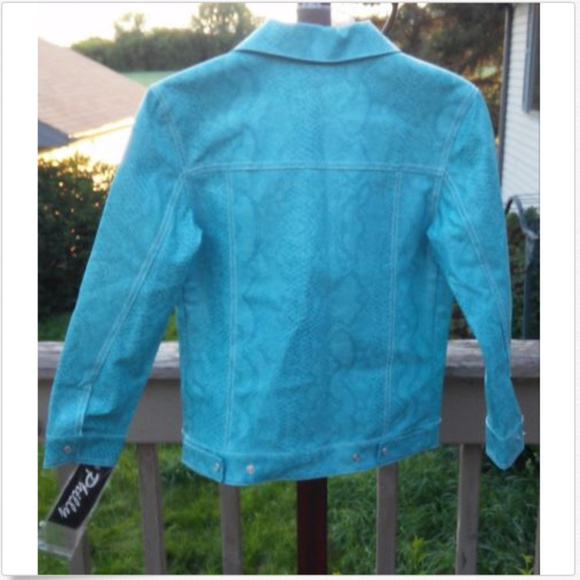 🆕Teal Faux Snake Skin Leather Jacket, Animal Print - Picture 5 of 6